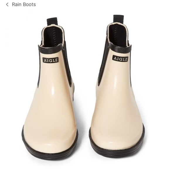 New in box; Aigle brand cream & black trim rain boots. Made in France - Picture 4 of 9